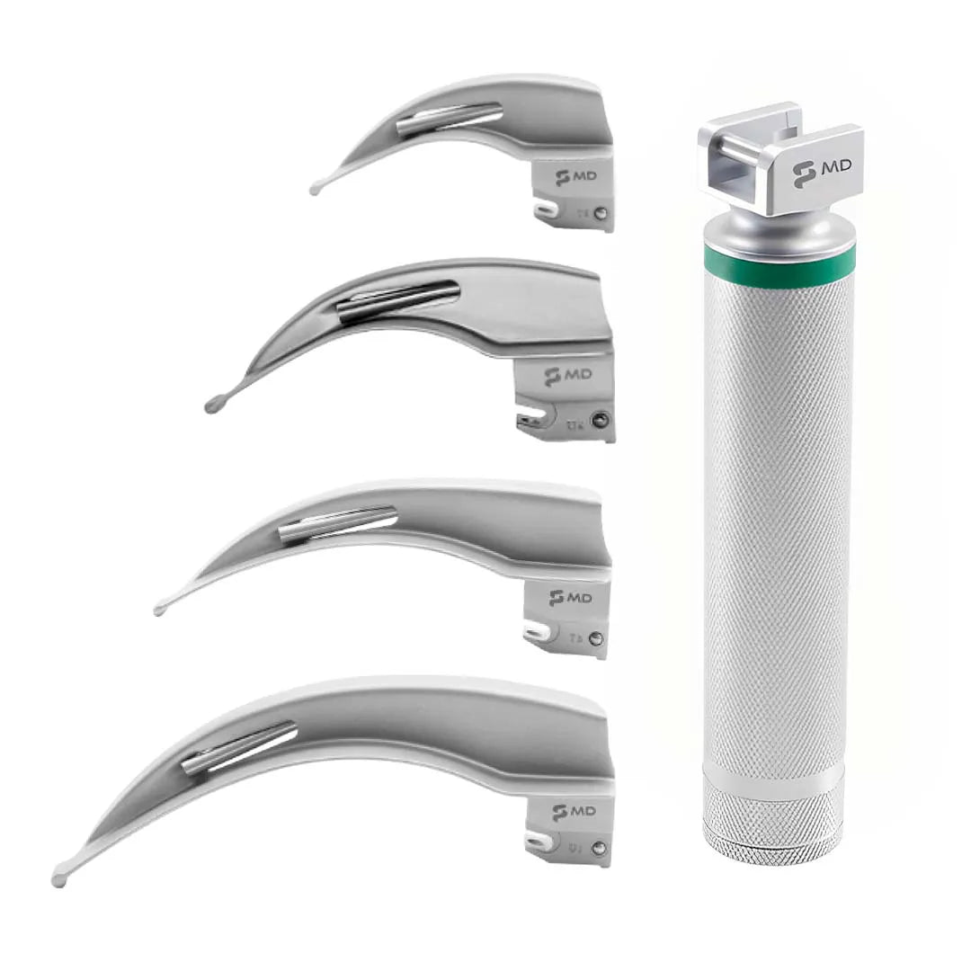 kit laringoscópio led fibra óptica com cabo + 4 lâminas md