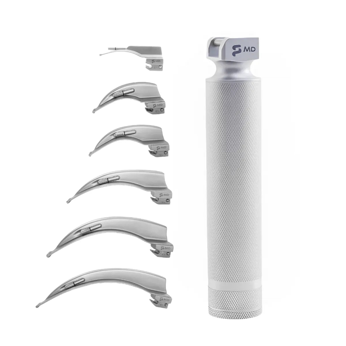 kit laringoscópio standard com cabo + 6 lâminas curvas md