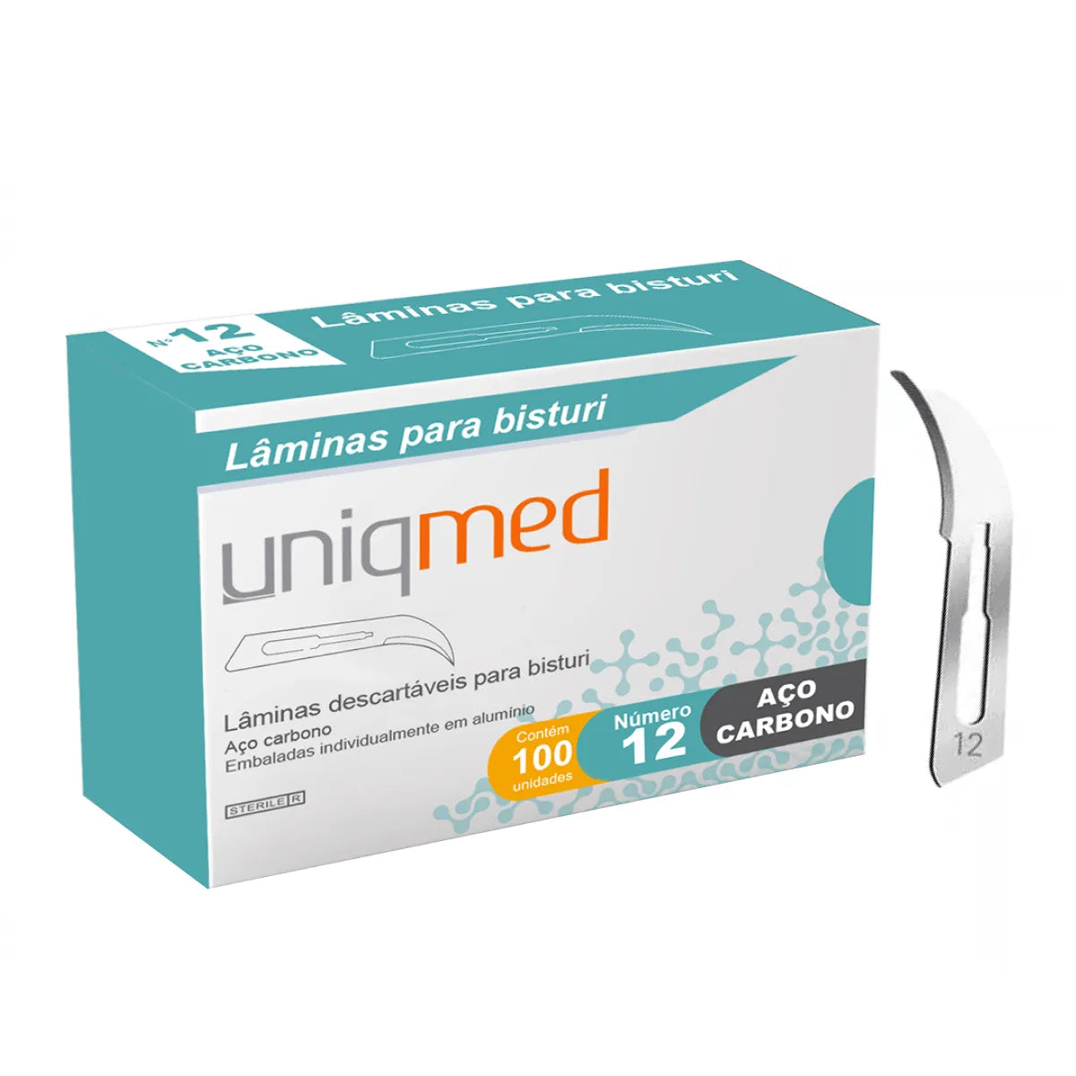 Lâmina para Bisturi Nº12 Aço Carbono Caixa com 100 Uniqmed