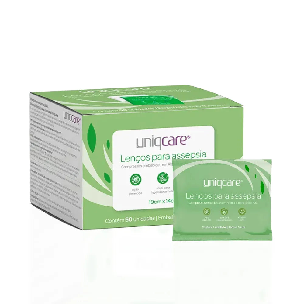 Lenços para Assepsia 19cm x 14cm c/ 50un. Uniqmed