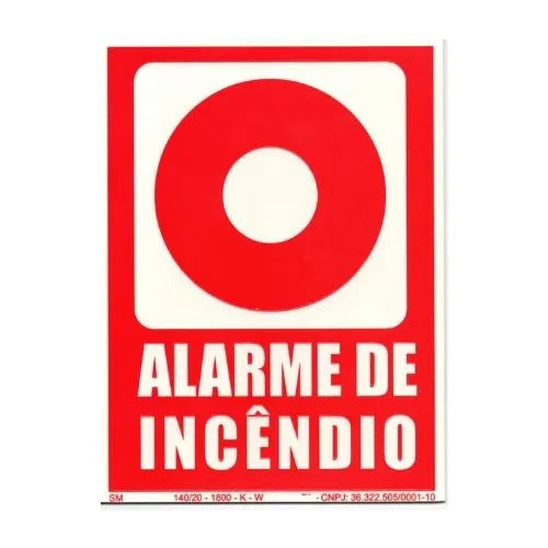 Placa Alarme de Incêndio Fotoluminescente Certificada 15x20cm