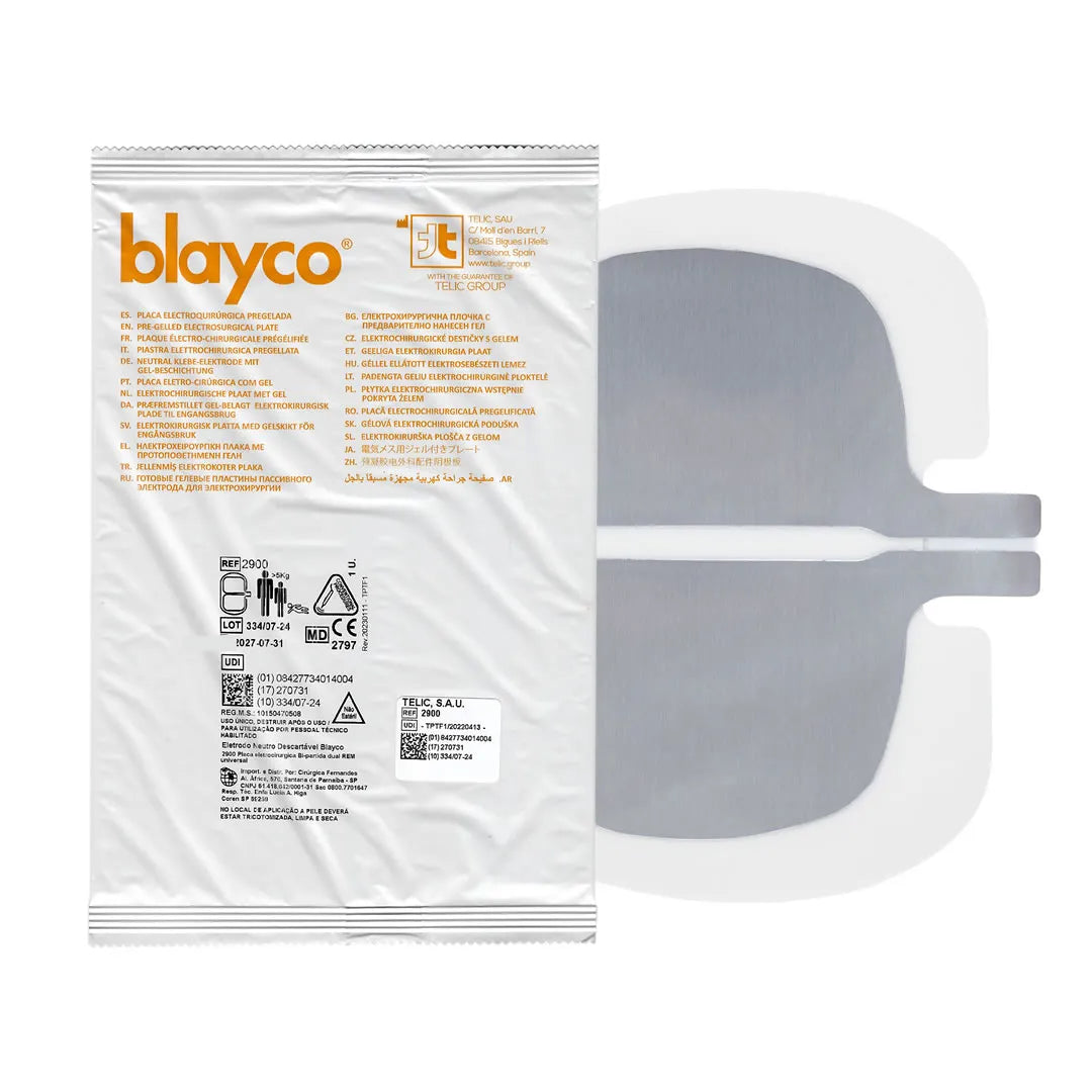 placa eletrocirúrgica com gel bi partida dual rem universal blayco