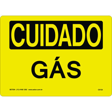 Placa de Sinalização Cuidado Gás - Normas NR26 e NR18