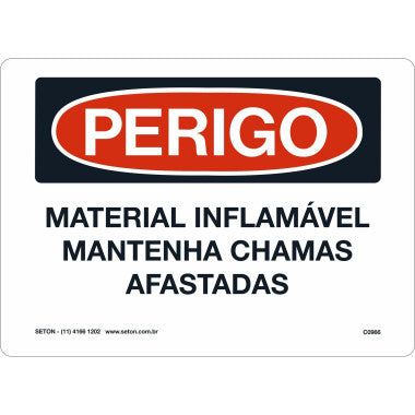 Placa de Sinalização - Material Inflamável, Mantenha Chamas Afastadas