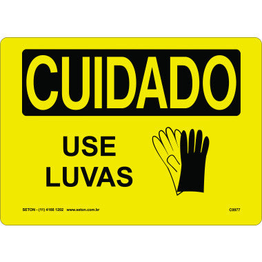 Placa de Sinalização Cuidado: Use Luvas