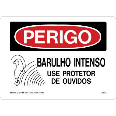 Placa de Sinalização - Barulho Intenso, Use Protetor de Ouvidos