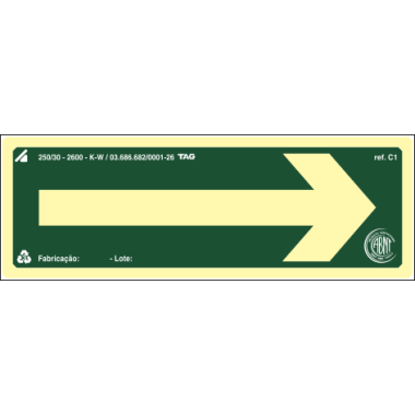 Placa Fotoluminescente Seta Direita - Sinalização de Emergência