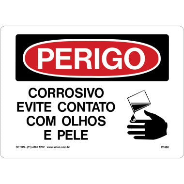 Placa de Perigo Corrosivo - Evite Contato com Olhos e Pele