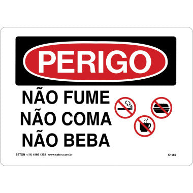 Placa de Perigo - Não Fume, Não Coma, Não Beba