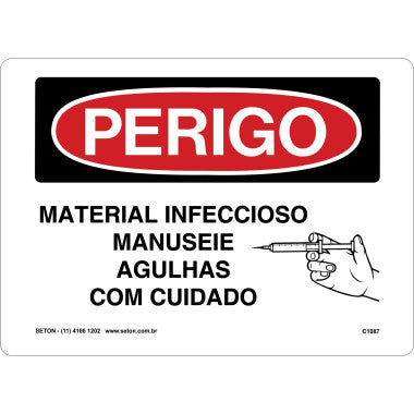 Placa de Sinalização - Material Infeccioso e Manuseio de Agulhas