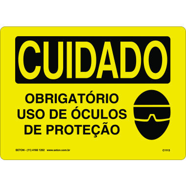 Placa de Sinalização: Uso Obrigatório de Óculos de Proteção