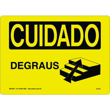 Placa de Sinalização Cuidado Degraus Subida