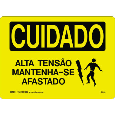Placa de Sinalização Cuidado Alta Tensão - Mantenha-se Afastado