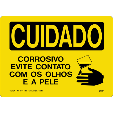 Placa de Sinalização CUIDADO - Corrosivo Evite Contato