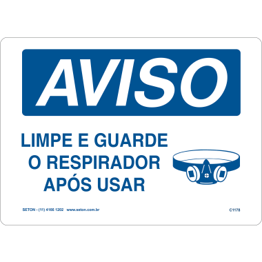 Placa de Aviso: Limpe e Guarde o Respirador Após Uso