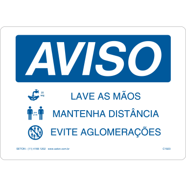 Placa de Aviso: Lave as Mãos e Mantenha Distância