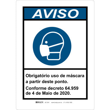 Placa de Aviso: Uso Obrigatório de Máscara - Decreto 64.959