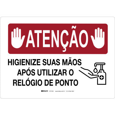 Placa de Sinalização: Higienize Suas Mãos Após Usar o Relógio de Ponto