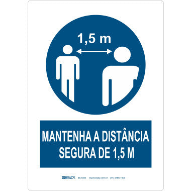 Placa de Sinalização: Mantenha Distância Segura de 1,5m