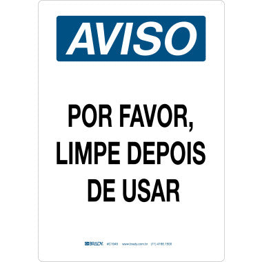 Placa de Aviso: Limpeza Após Uso
