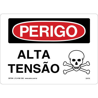 Placa de Sinalização Perigo Alta Tensão com Caveira