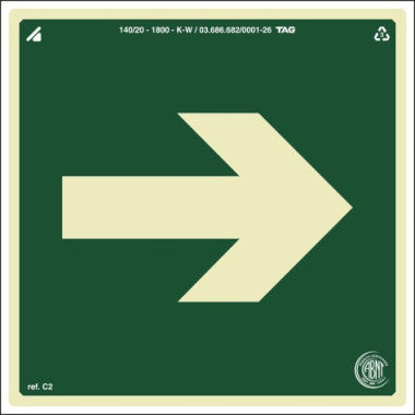 Placa Fotoluminescente C2 - Sinalização Saída à Direita 20cm x 20cm