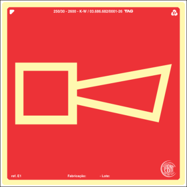 Placa Fotoluminescente E1 - Sinalização de Incêndio 20cm x 20cm