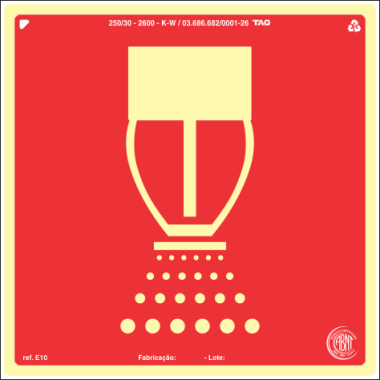 Placa Fotoluminescente E10 para Sinalização de Sprinklers 20cm x 20cm