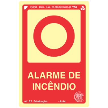 Placa Fotoluminescente E2 - Sinalização de Alarme de Incêndio 15x20cm