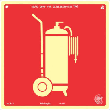 Placa Fotoluminescente E11 - Sinalização de Extintor Carreta 30cm