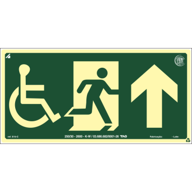 Placa Fotoluminescente para Cadeirantes - Saída de Emergência 30x15cm