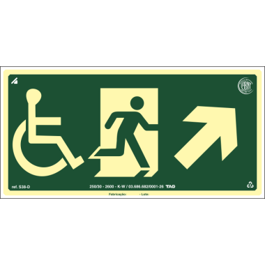 Placa Fotoluminescente de Saída de Emergência - Cadeirante Direita 30x15cm