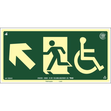Placa Fotoluminescente para Cadeirante - Saída de Emergência S15