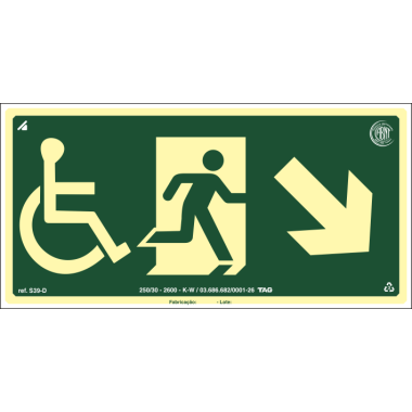 Placa Fotoluminescente para Saída de Emergência - Cadeirante