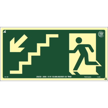 Placa Fotoluminescente S9 - Sinalização de Saída 40cm x 20cm